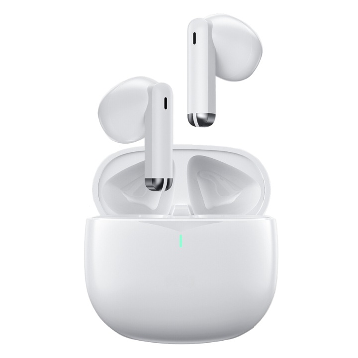 RavaNova® vezeték nélküli fülhallgató, érintőképernyős vezérlés, Bluetooth 5.3, 6 órás autonómia, vízálló, univerzális, fehér