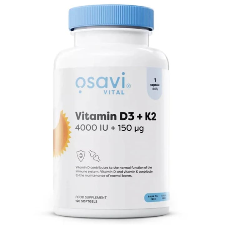 Vitamin D3 + K2, 4000 IU / 150 mcg, Osavi, 120 softgels