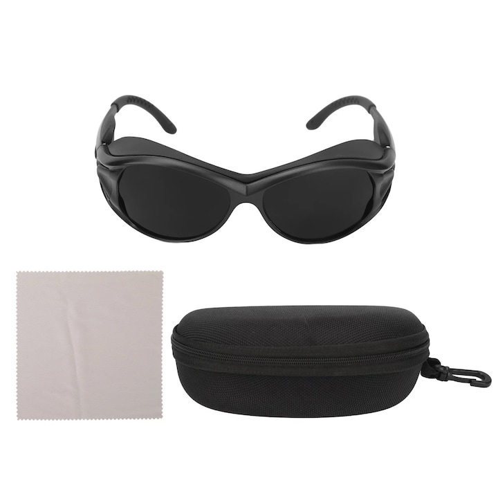 Ochelari de protectie, Hggzeg, Cu lentila fumurie, Anti-Lumina rosie, 300nm/1500nm, Anti-stropire/anti-soc, Multifunctional, Universal, Rama neagra, Compatibil cu standardul EN 166, EN170, 148 x 113mm, PC/Policarbonat, Negru