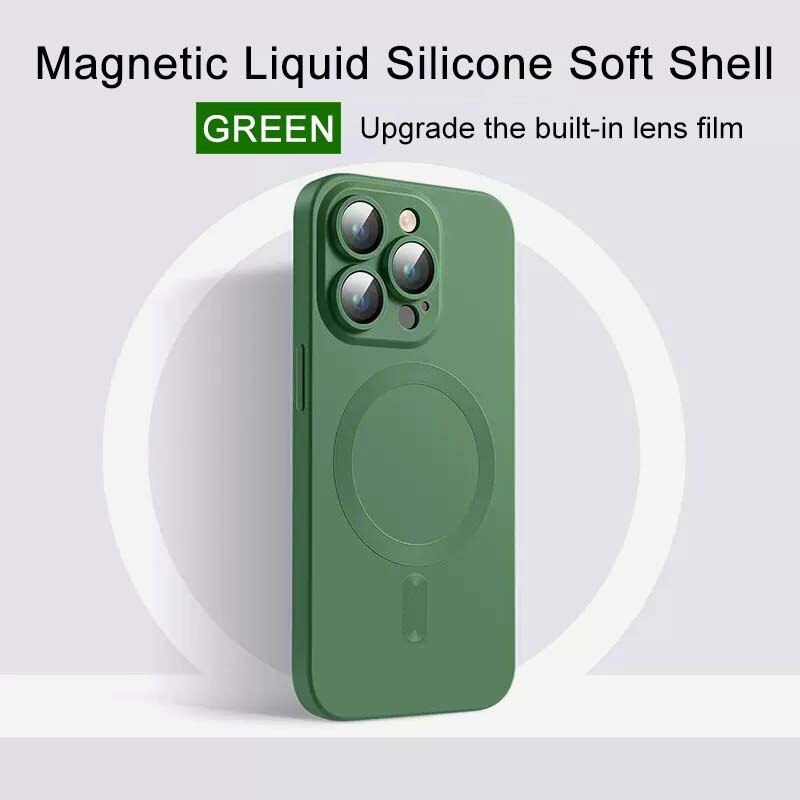 Husa de protectie pentru telefon, Compatibila cu Apple iPhone 14 Pro, cu incarcare Magsafe, Anti-cadere, Verde
