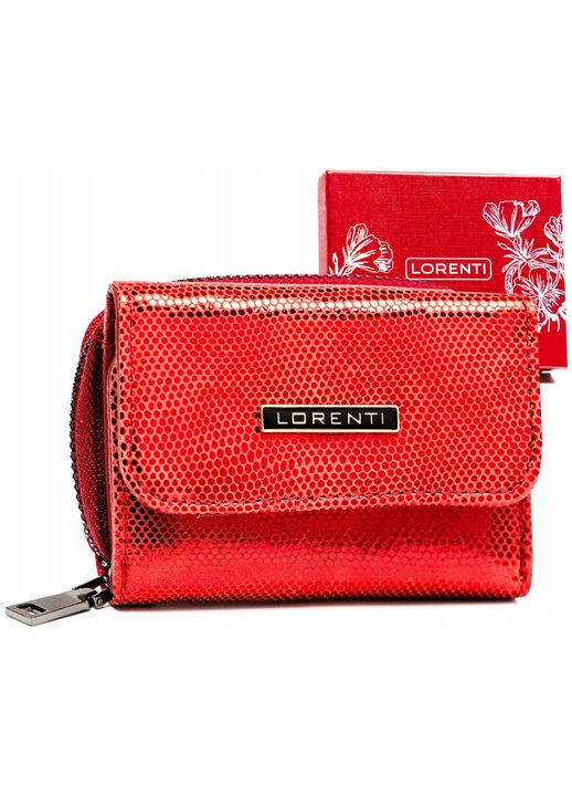 Дамски портфейл Lorenti, естествена лъскава кожа, RFID защита, червен