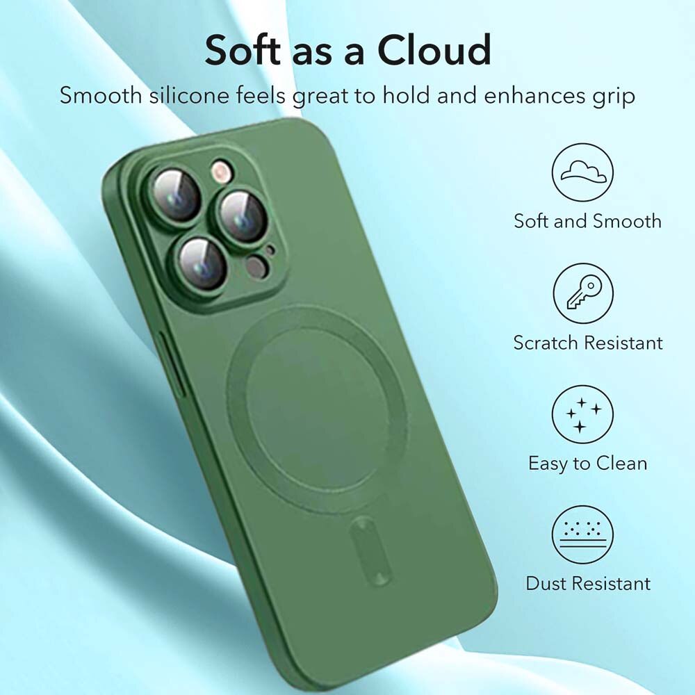 Husa de protectie pentru telefon, Compatibila cu Apple iPhone 14 Pro, cu incarcare Magsafe, Anti-cadere, Verde