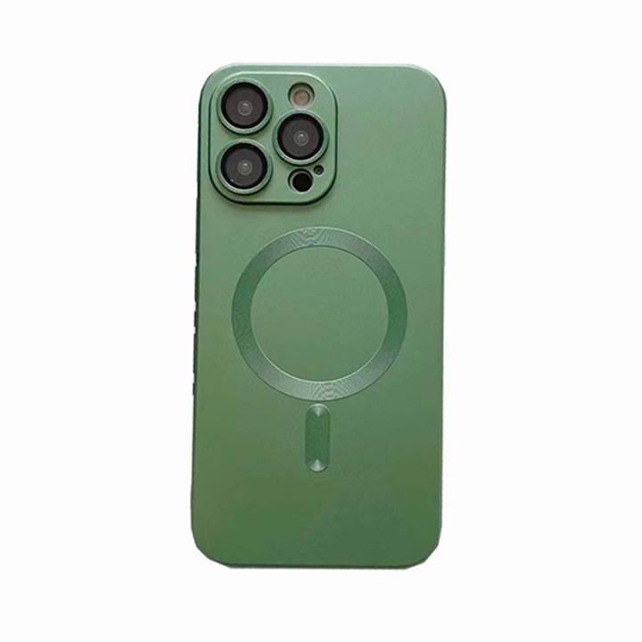 Husa de protectie pentru telefon, Compatibila cu Apple iPhone 14 Pro, cu incarcare Magsafe, Anti-cadere, Verde