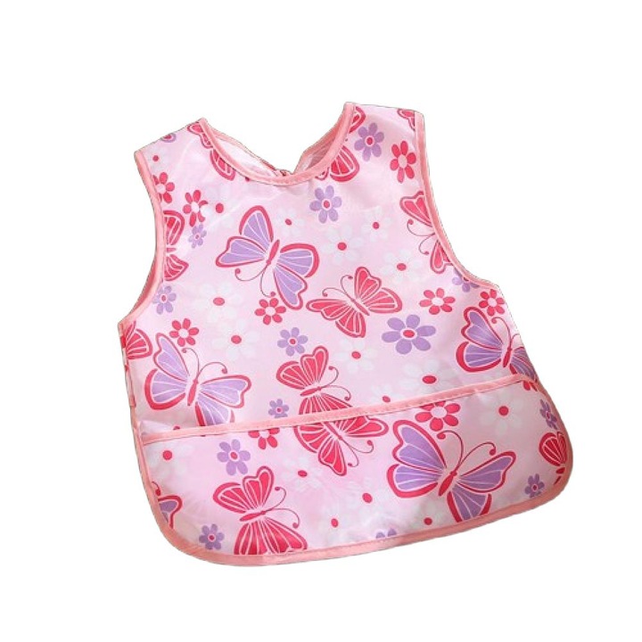 RUIOMII előke, pillangó mintás, vízálló, poliészter, rózsaszín, 1-4 év
