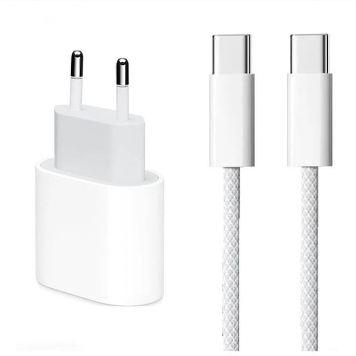 USB-C 30W зарядно за телефон Съвместимо с iPhone 16 pro/15 PRO MAX/SAMSUNG/ AirPods/Huawei/Google, бял USB-C кабел