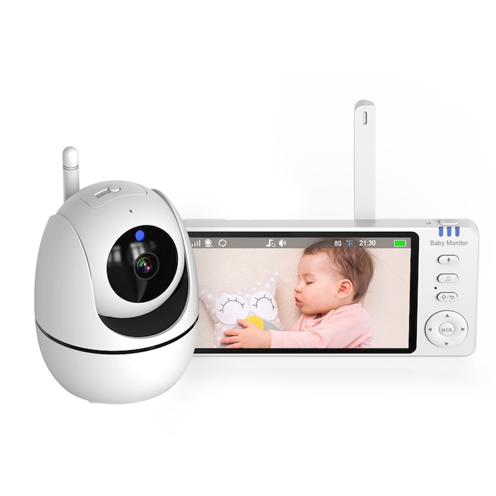 Бебефон WiFi Performtech NightVision HD, поддръжка на бебефон, гъвкав и стабилен, 360° наблюдение, температурен сензор, двупосочен звук, режим VOX, 8 песни, аларма, контрол на силата на звука, интелигентно откриване, резолюция 1280/720, чисто бяло