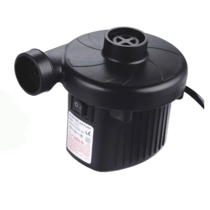 Електрическа помпа за надуване и изпускане, матраци/басейни/и др.,, преносима, 50 W, 220V / 12v, многофункционална, контакт за кола, 3 сменяеми накрайника, черен, 12 x 14 x 11 cm