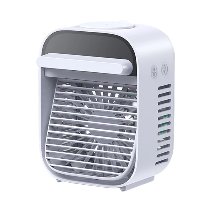 Mini aer conditionat, cu jocuri de lumina, cu vapori de apa, rezervor apa 180 ml, alb/gri