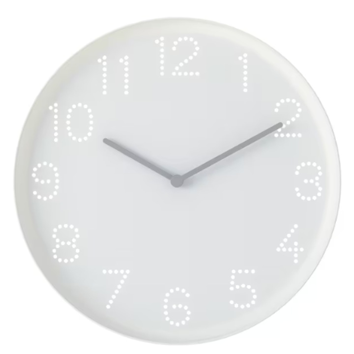 Ceas perete pentru camera HYVESTO®, din plastic, alb, 25 cm, gauri perforate cu cifre pe cadran