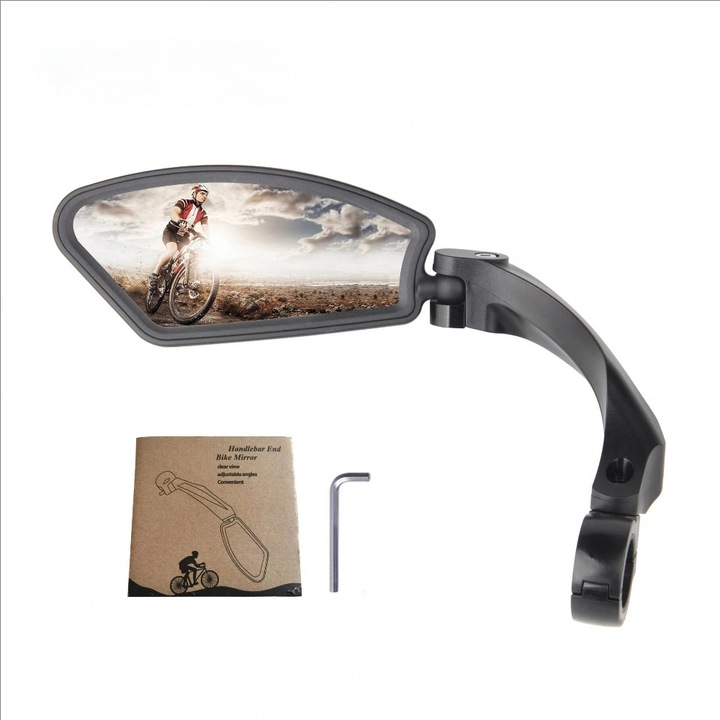 Огледало за обратно виждане за велосипед, ляво, неръждаема стомана, отразяващ дизайн, регулируемо, за кормило 21-26 мм