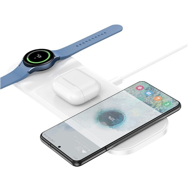 Töltőállvány, 3 az 1-ben, Hoco CQ6, C típusú, Samsung/Galaxy óra, 15 W, fehér