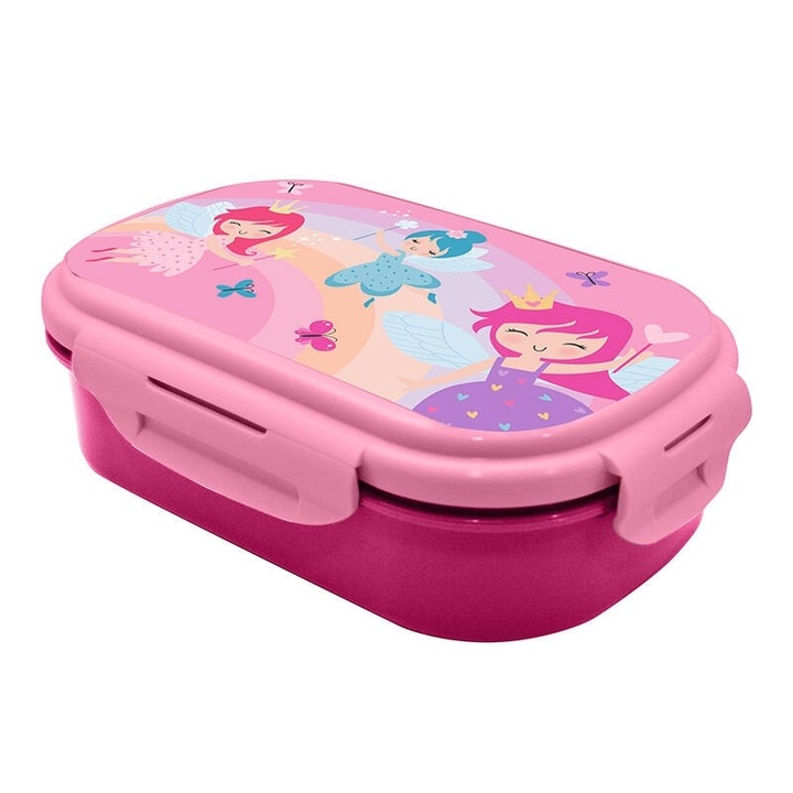 Cutie sandwich plastic cu tacamuri Fairy Princess, 21x14x6 cm Roz
