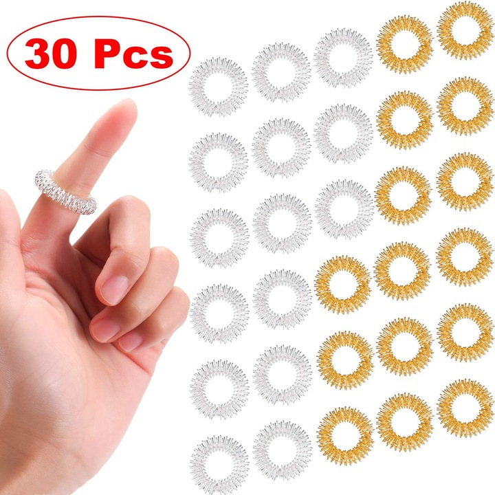 Set 30 Inele Senzoriale pentru Masaj, prosopunctura, auriu/argintiu, Otel Inoxidabil