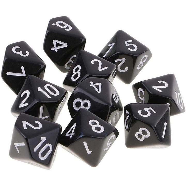 Set 10 Zaruri Poliedrice pentru DND RPG, Acrilice, negru
