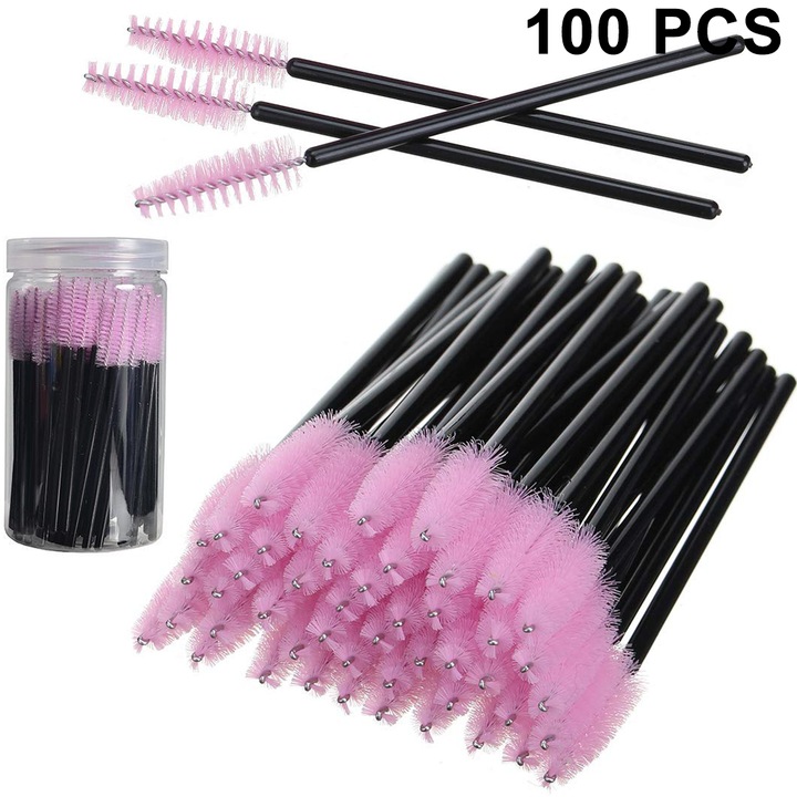 Set 100 aplicatoare mascara de unica folosinta, roz, negru, roz-negru, 10cm