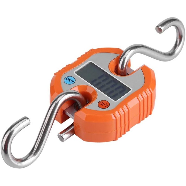 Cantar portabil cu carlig, afisaj LCD, portocaliu