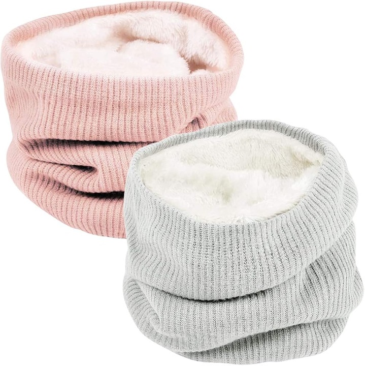 Set 2 esarfe unisex, tricotate, roz-gri, 25x24cm