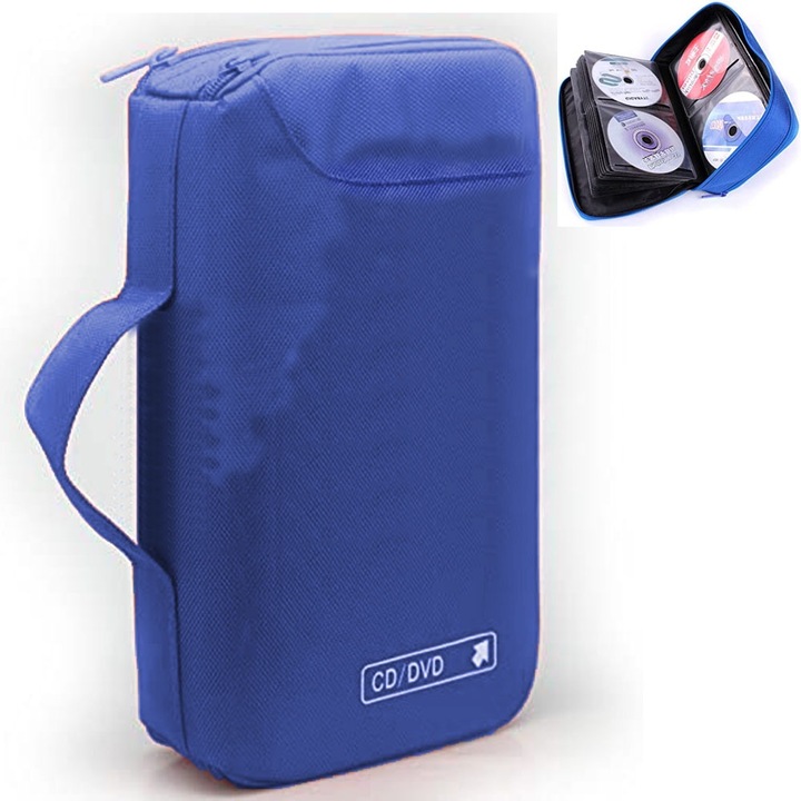 Husa de Protectie pentru CD/DVD, Capacitate 20 CD-uri, Oxford, Albastru, 29x16x7.5cm