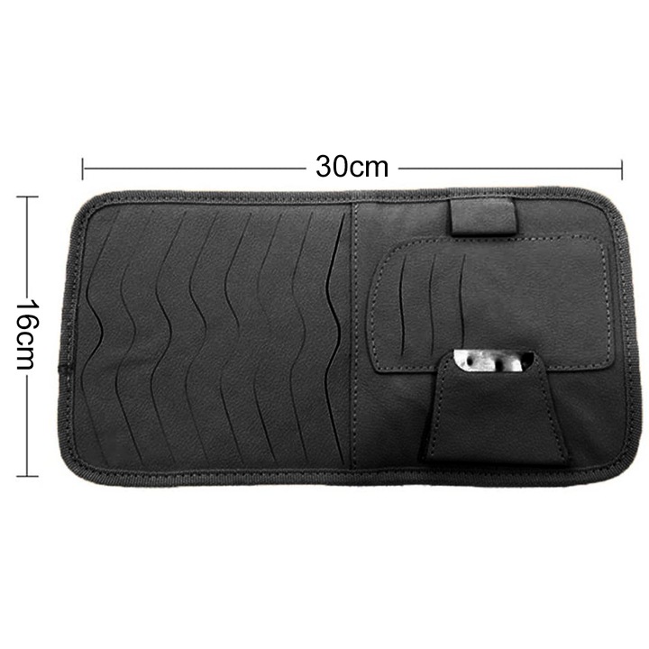 Organizator multifunctional pentru parasolar auto, piele ecologica, negru, 30x16cm