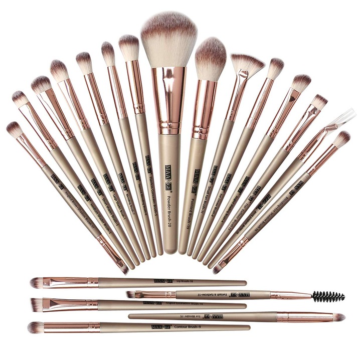 Set de 20 pensule profesionale pentru machiaj, champagne