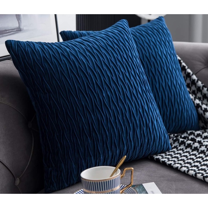 Set 2 Fete de Perna, Material Catifelat, Inchidere Ascunsa, Rezistente la Decolorare si Pete, Albastru Inchis, 45x45cm