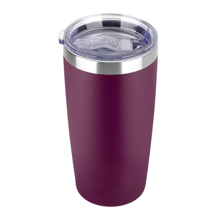 Set 2 Cani termoizolante, inox, capac transparent, 590 ml, rosu vin