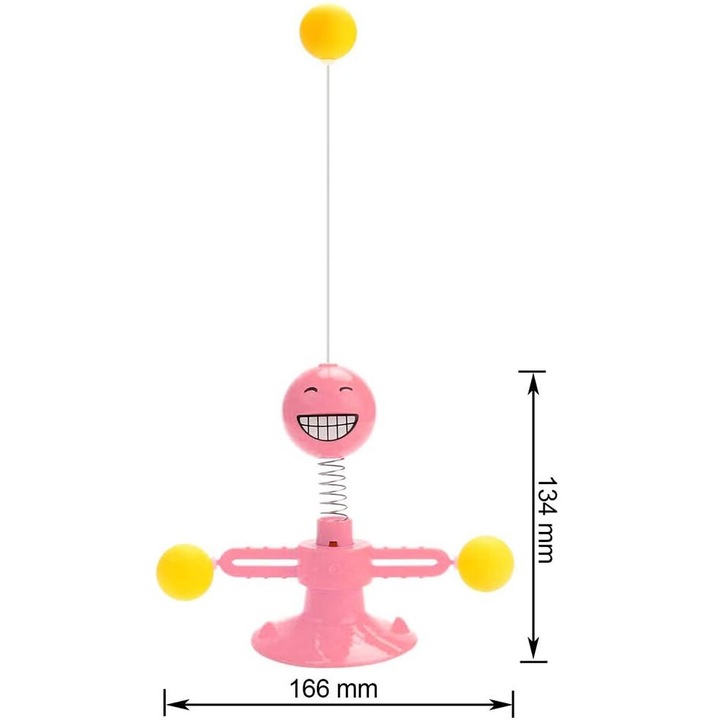 Interaktív játék macskáknak, tapadókoronggal, labdával és tollas készlet, rózsaszín