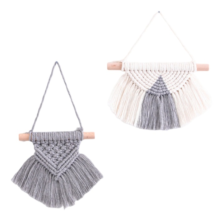 Set Ornamente de Perete Macrame, 100% Bumbac, Gri, 2 Stiluri