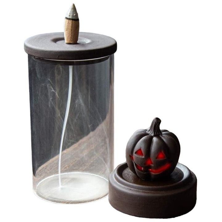 Suport aromaterapie ceramic cu LED, capac acrilic, design unic, 8.4x15.7cm