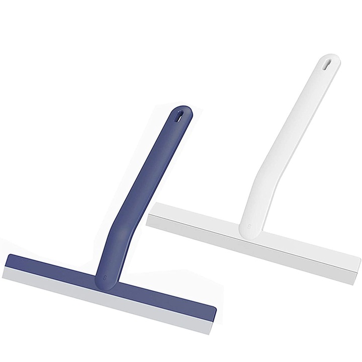 Set 2 raclete de dus, plastic, alb/albastru, cu carlige