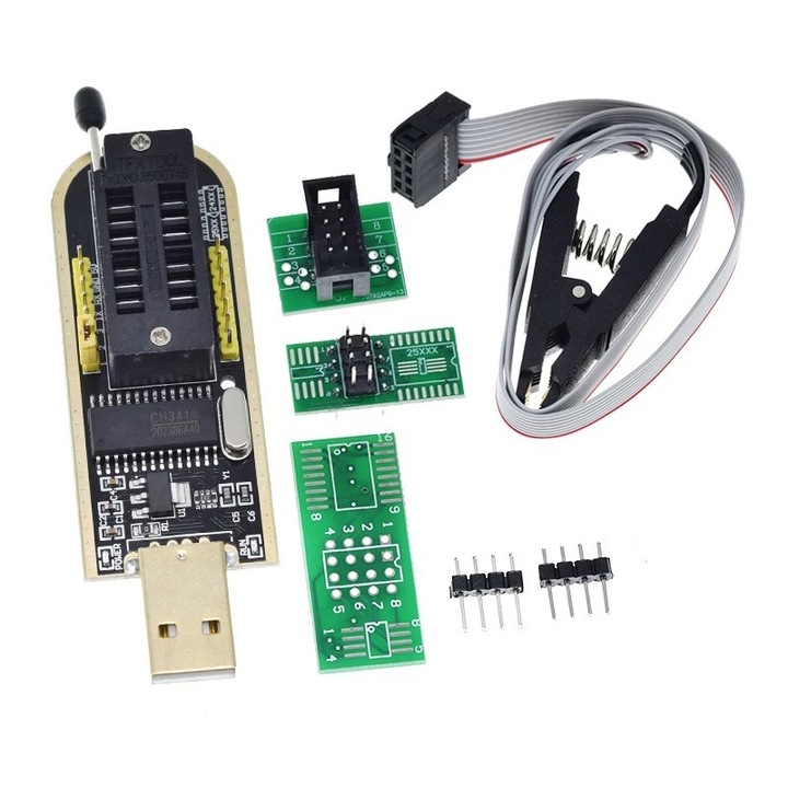 CH341A USB programozókészlet EEPROM SOIC8/SOP8 fogóval, Flash BIOS