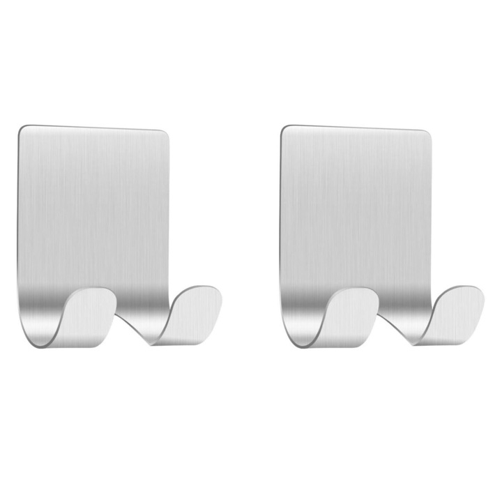 Set 2 carlige autoadezive, otel inoxidabil, argintiu