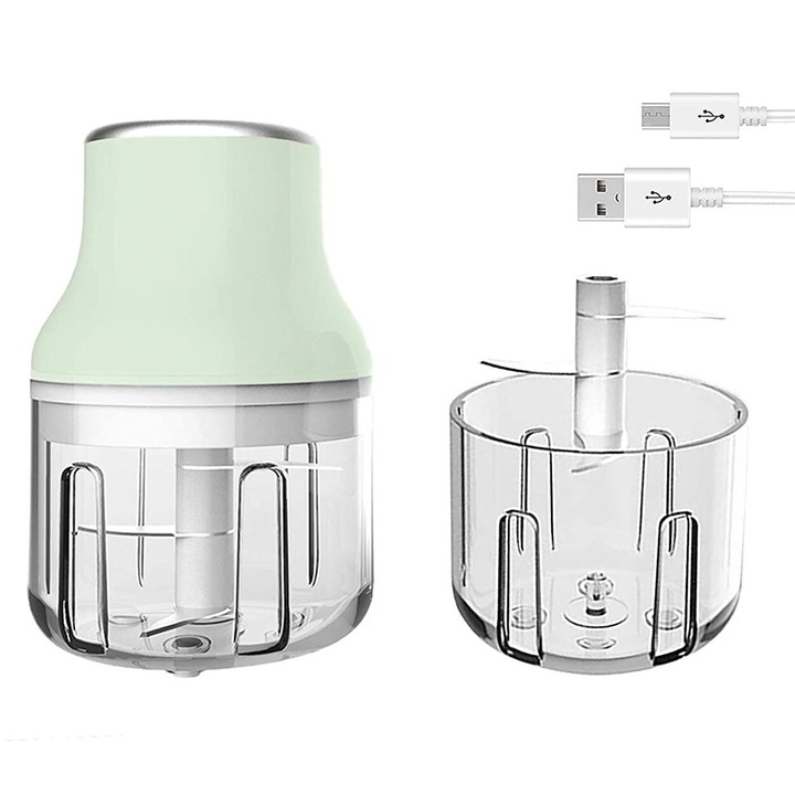 Tocator electric portabil pentru alimente, 3 lame inox, verde