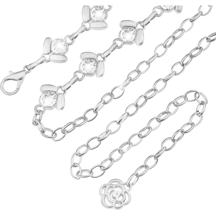 Колан с кристали, Метална сплав, Регулируем, 55-105 см, Сребрист