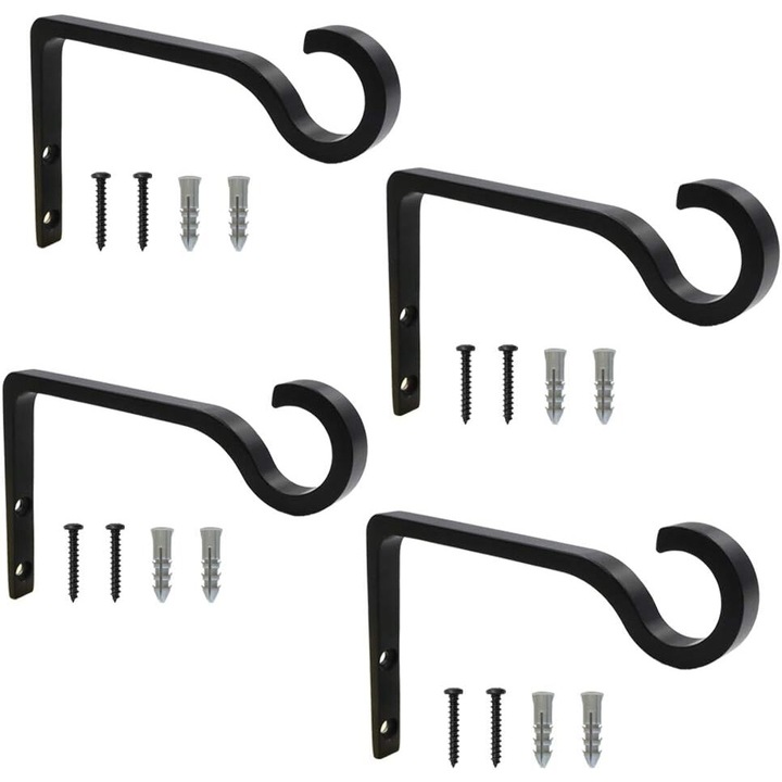 Suport agatat pentru plante, aluminiu, design retro, negru, set 2 buc, 15cm