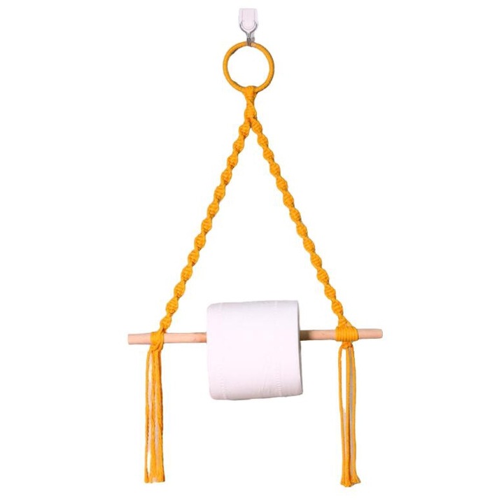 Suport pentru hartie igienica, Design franghie, Bumbac, Galben