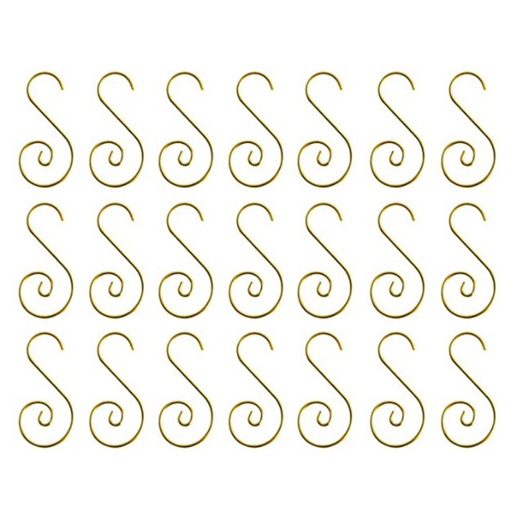 Set 100 carlige pentru brad, metalice, auriu, decoratiuni Craciun