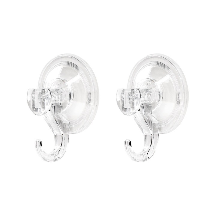 Set 2 ventuze cu carlig, transparent, puternice, plastic