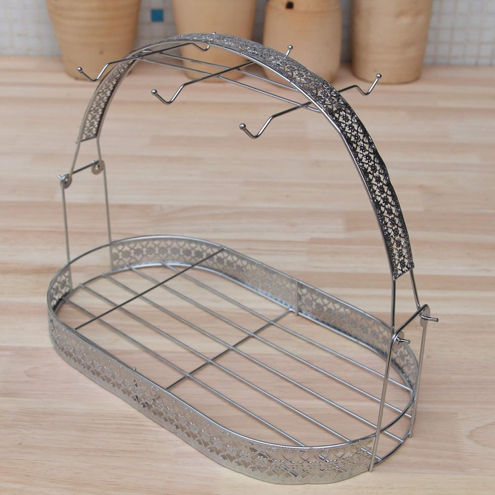 Suport pentru cani, metal, argintiu, 6 agatatori