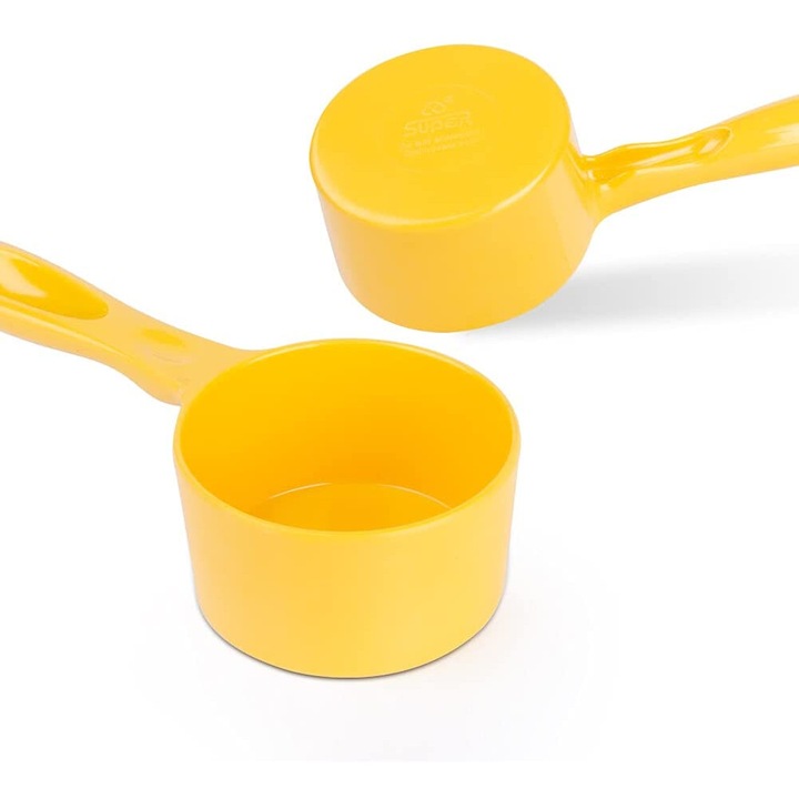 Polonic de masurare pentru animale, melamina rezistenta, maner ergonomic, galben