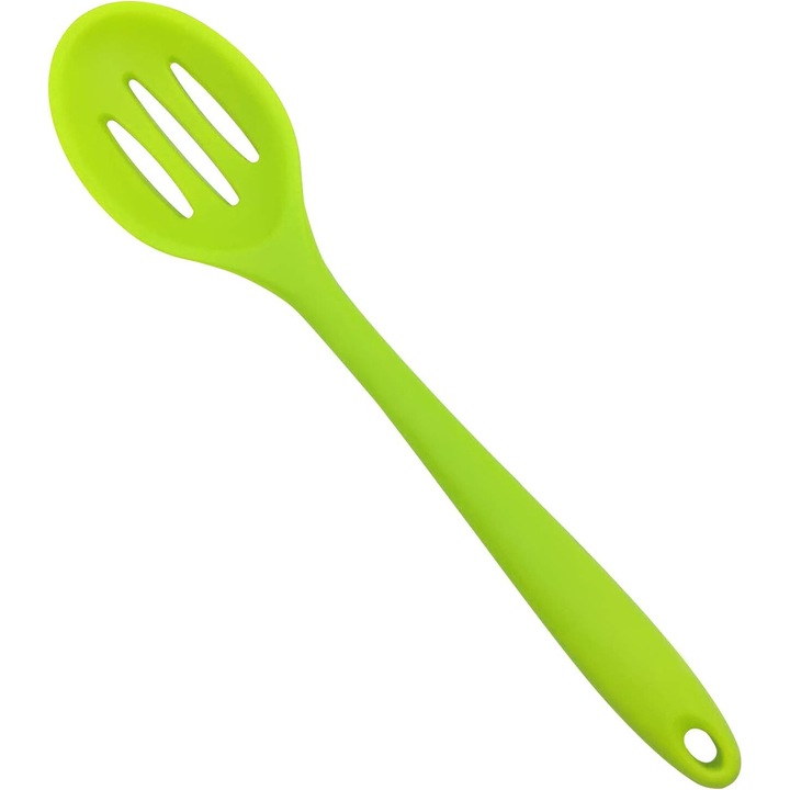 Lingura perforata, silicon, rezistenta la caldura, verde