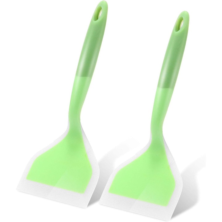 Set 2 Spatule flexibile, Silicon, Rezistenta la temperaturi inalte, Verde