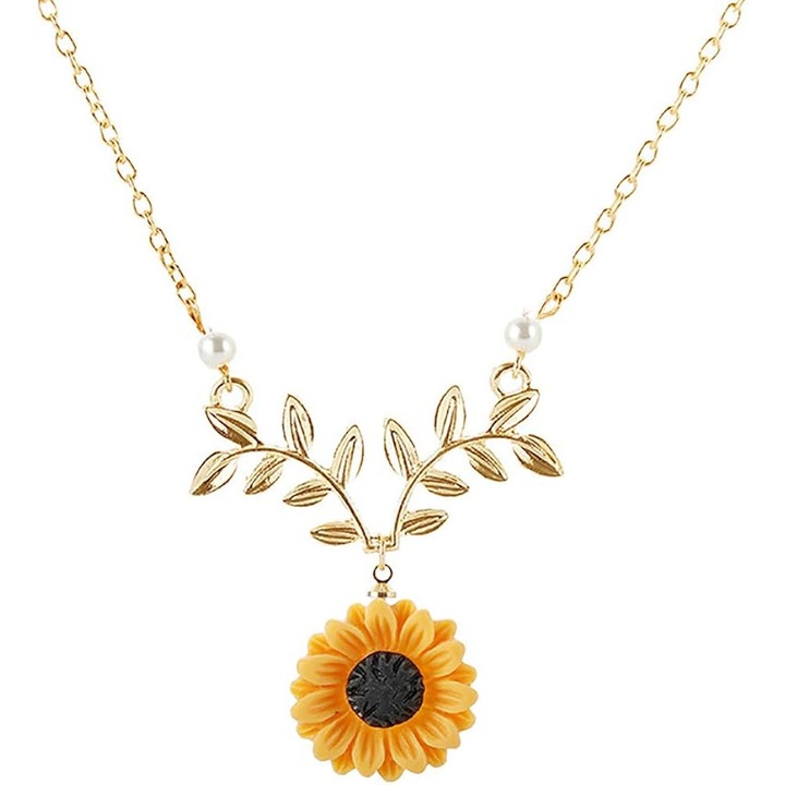 Colier cu pandantiv floarea-soarelui, lant ajustabil, auriu, 55x5cm