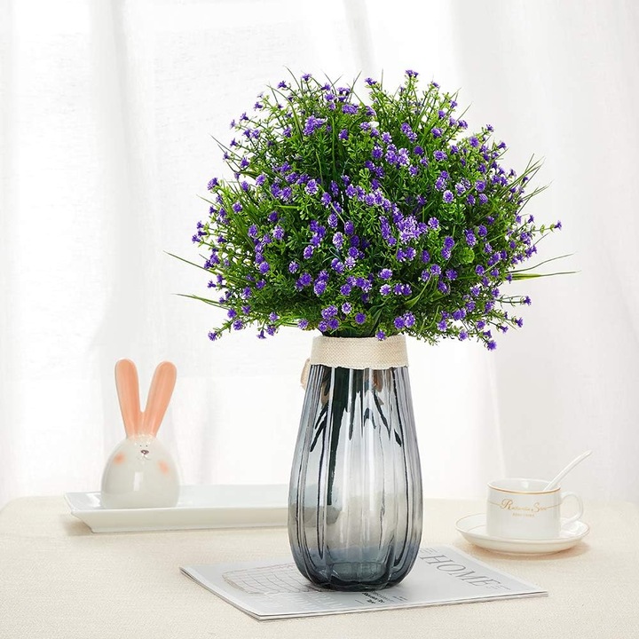 Set 12 plante artificiale, Gypsophila, rezistente UV, fara decolorare, mov, 30x18cm