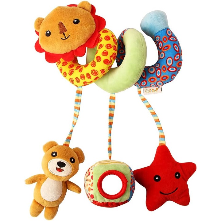Jucarie spirala pentru carucior si patut, Plus, animale desene animate, multicolor