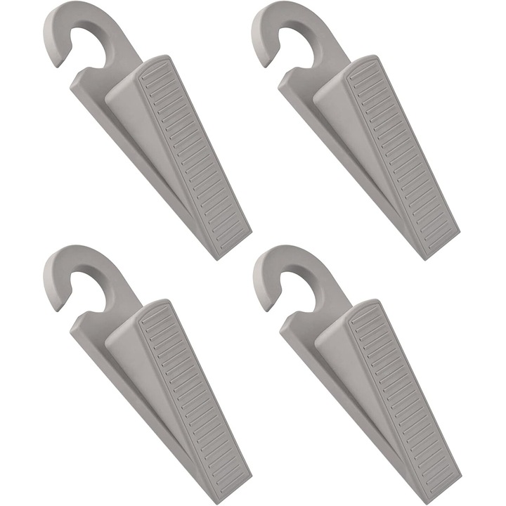 Set 4 opritoare pentru usa, antiderapante, protectie pardoseala, gri, 13x3cm