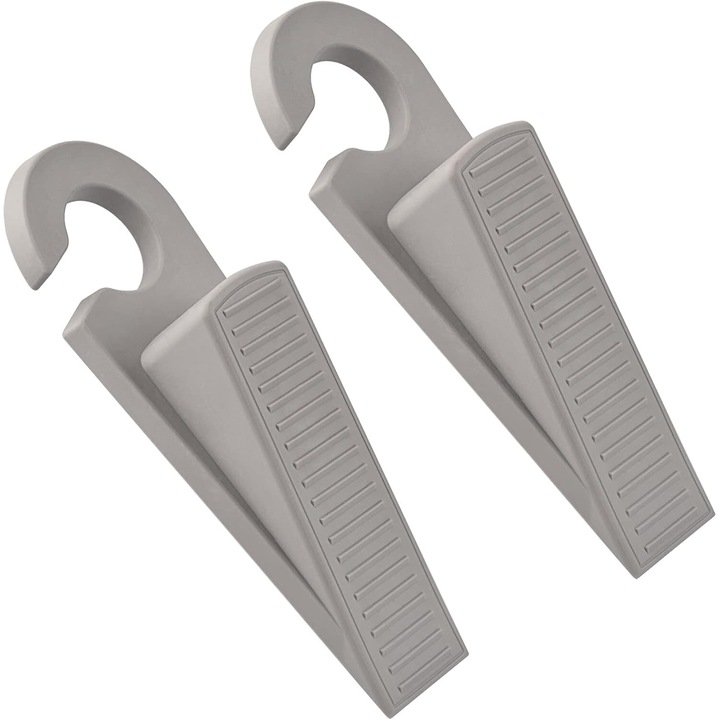 Set 2 opritoare pentru usa, cauciuc antiderapant, gri, 13x3cm