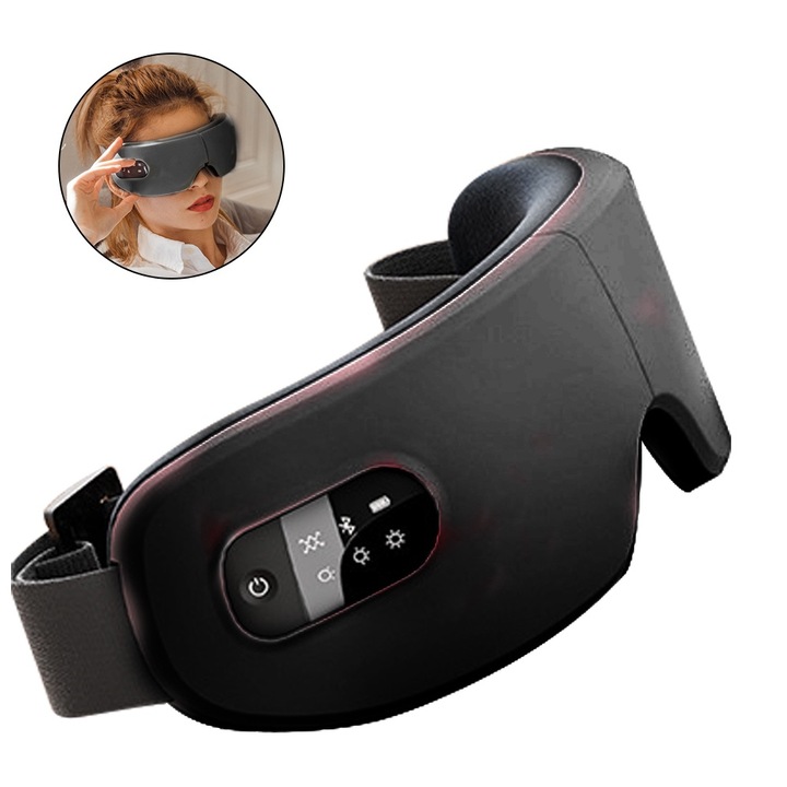 Masca de ochi cu compresa calda si vibratii, negru, 500mAh