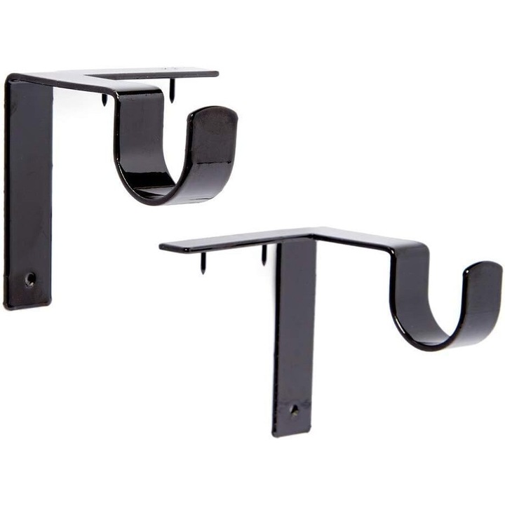 Set de 2 carlige pentru bara de perdea, instalare fara gaurire, negru
