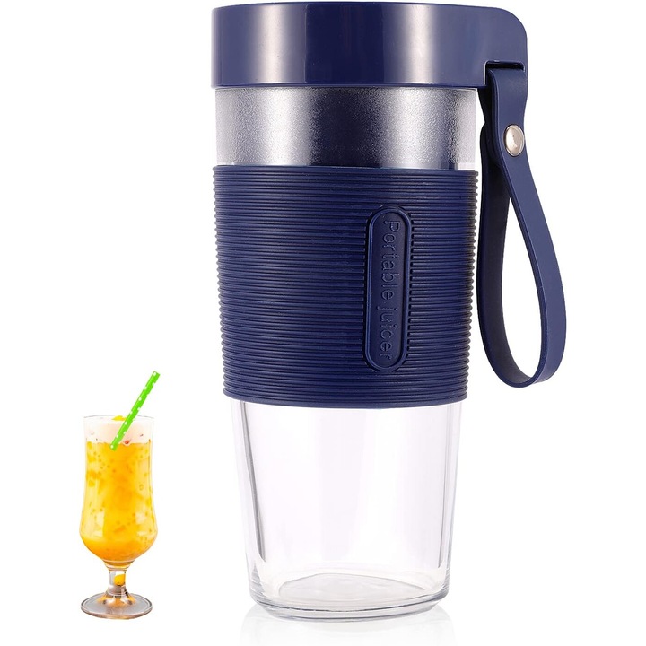 Mixer portabil multifunctional, incarcare USB, roz, anti-alunecare, 4 lame inox